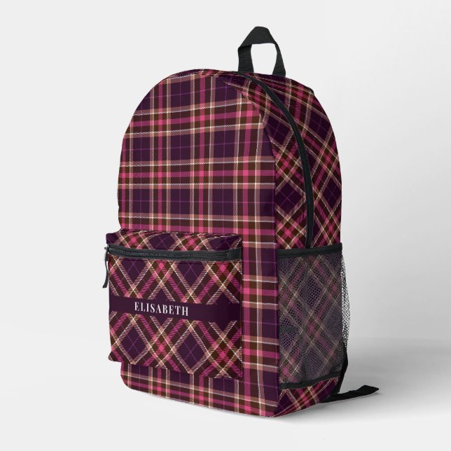 Sac À Dos Imprimé Pink & Purple Plaid Motif Chic Ajouter un nom Vint (Coin arrière droit)