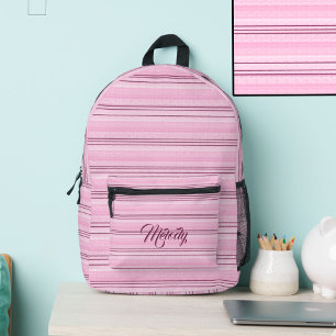 Sac À Dos Imprimé Pink Stripes Nom personnalisé Soft Pastel personna