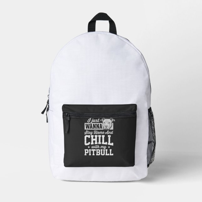 Sac À Dos Imprimé Pitbull Reste à la Maison et Design Chill (Recto)