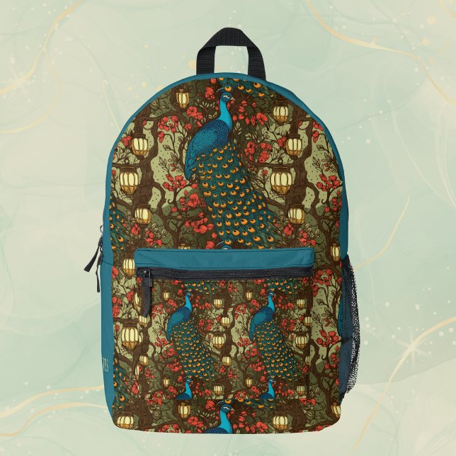 Sac À Dos Imprimé Pivoine et Lanternes Initiales Persan sarcelle pru (Créateur téléchargé)