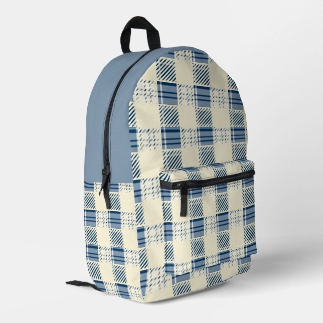 Sac À Dos Imprimé Plaid bleu et crème (Coin arrière gauche)