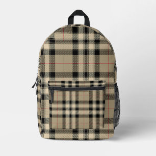 Sac À Dos Imprimé Plaid Classique Beige Et Noir