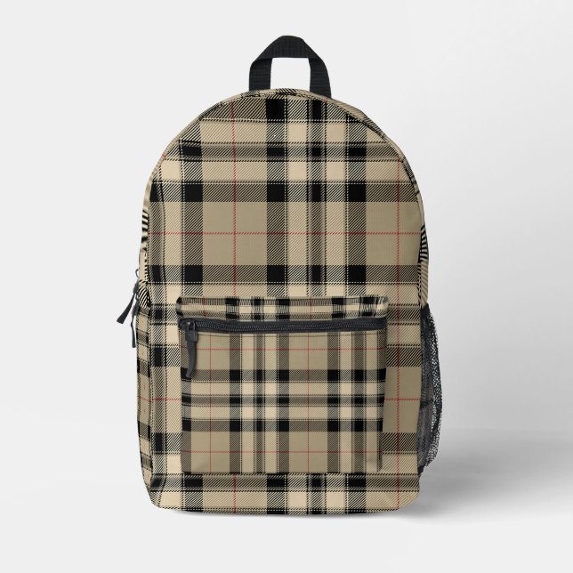 Sac À Dos Imprimé Plaid Classique Beige Et Noir (Recto)