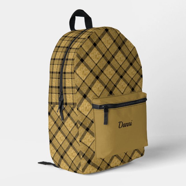 Sac À Dos Imprimé Plaid en or et noir (Coin arrière gauche)