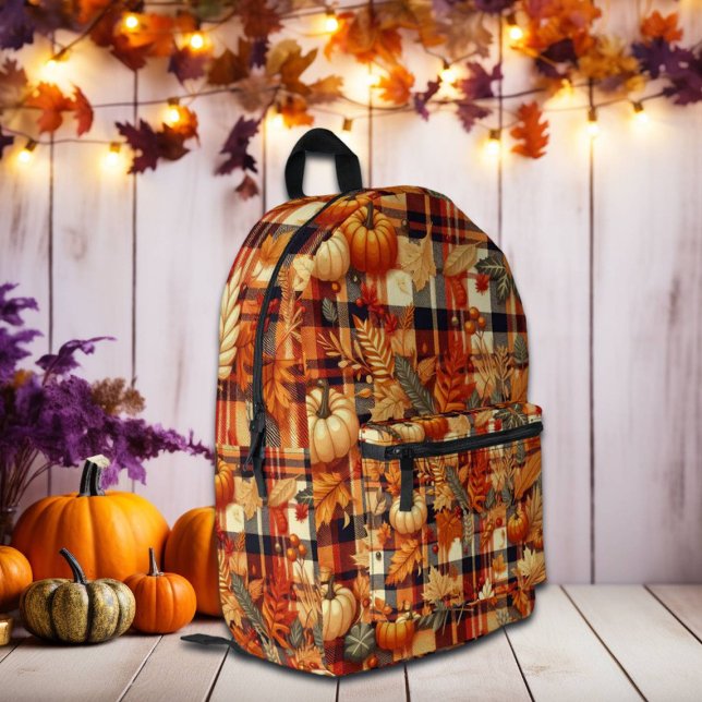 Sac À Dos Imprimé Plaids d'automne citrouille Maple Feuille (Créateur téléchargé)