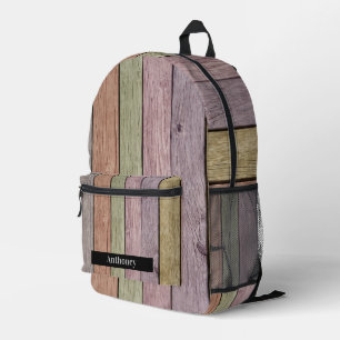 Sac À Dos Imprimé Planche de bois rustique Pastel Nom personnalisé