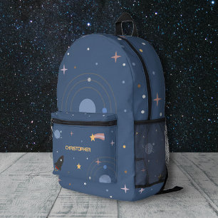 Sac À Dos Imprimé Planets & Rocket, Outer Space Blue Backpack