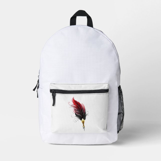 Sac À Dos Imprimé Plume rouge avec pointe en or (Recto)