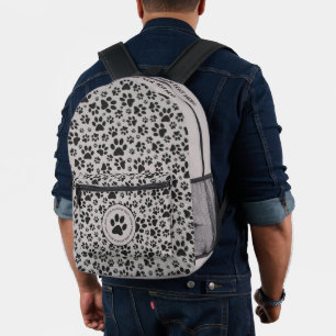 Sac À Dos Imprimé Poches de chien noir et blanc Pointe Polka sur gri
