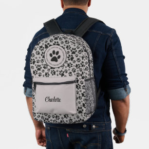 Sac À Dos Imprimé Poches de chien noir et blanc Pointe Polka sur gri