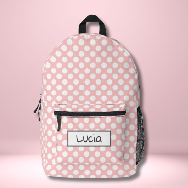 Sac À Dos Imprimé Point Polka rose et blanc clair personnalisé (Créateur téléchargé)