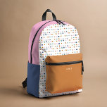 Sac À Dos Imprimé Pointe Polka Points Nom Personnalisé Coloré<br><div class="desc">Sac à dos imprimé motif pois joliment peint avec personnalisation optionnelle.</div>