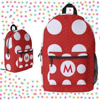 Sac À Dos Imprimé Points blancs Monogramme rouge sur Fractale rouge