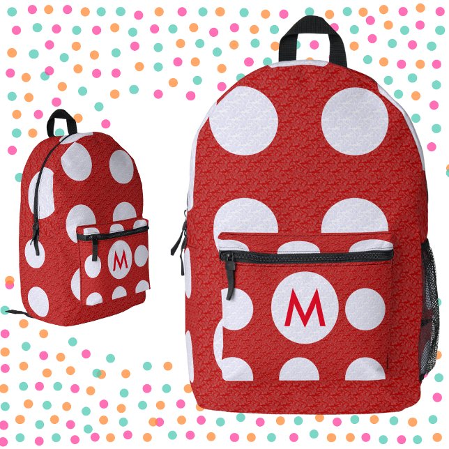 Sac À Dos Imprimé Points blancs Monogramme rouge sur Fractale rouge (Créateur téléchargé)