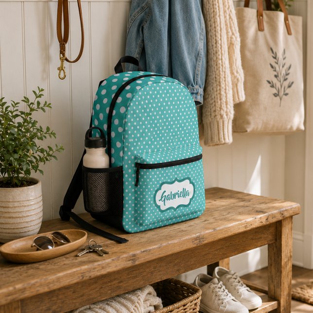 Sac À Dos Imprimé Points blancs personnalisés sur fond vert menthe s (Créateur téléchargé)
