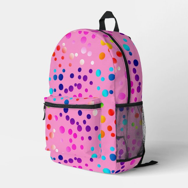 Sac À Dos Imprimé Points de polka néon sur rose (Coin arrière droit)