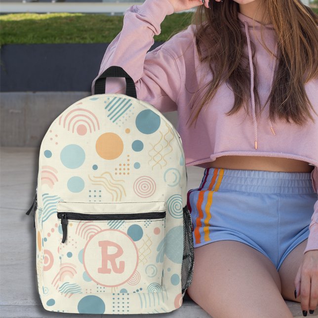 Sac À Dos Imprimé Points et cercles pastel Monogramme personnalisé (Pastel Dots and Circles Personalized Monogram Printed Backpack)