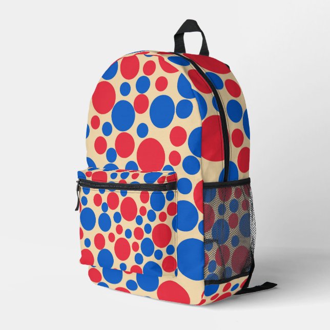 Sac À Dos Imprimé Points Rouge Et Bleu Sur Tan (Coin arrière droit)