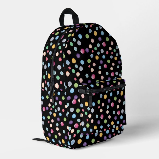 Sac À Dos Imprimé Pois aquarelle sur noir (Coin arrière gauche)