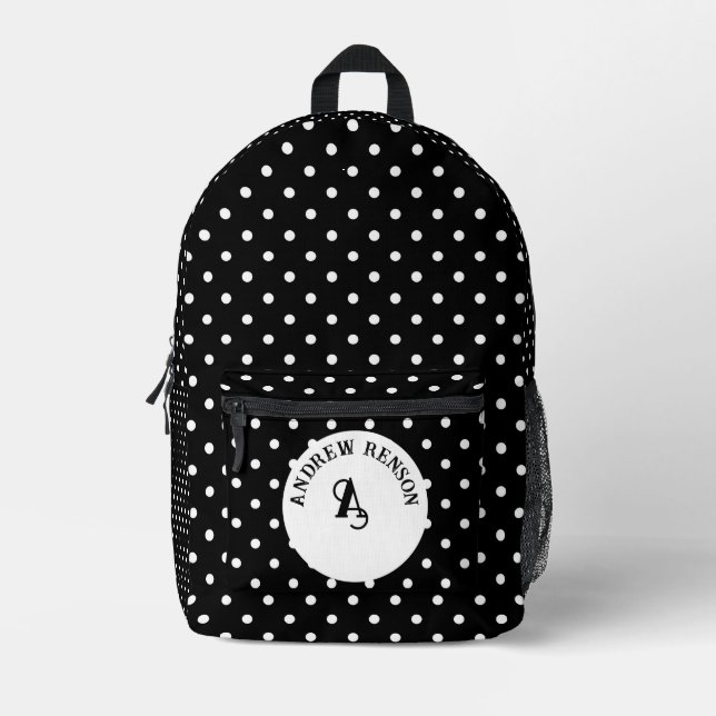 Sac À Dos Imprimé Pois noirs personnalisable (Recto)