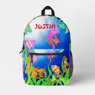 Sac À Dos Imprimé Poissons tropicaux colorés sous l'eau Mer bleue mo