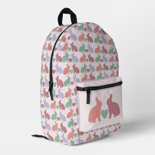Sac À Dos Imprimé Polka Dot Bunnies et Coeurs Motif sur rose (Coin arrière gauche)