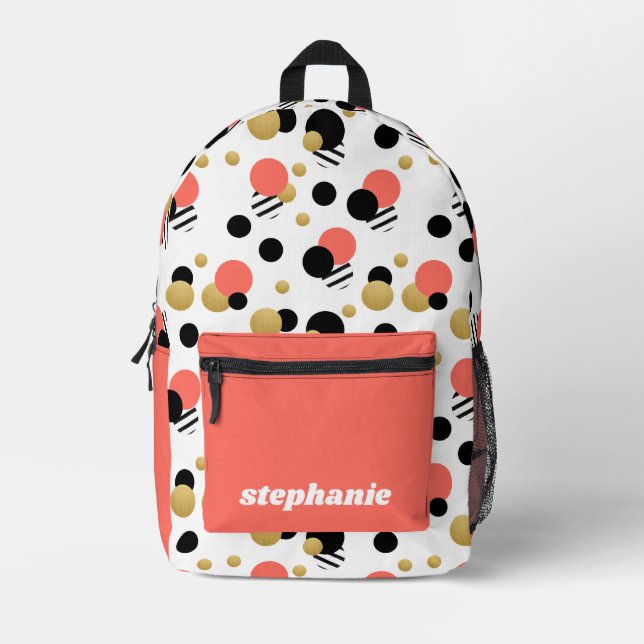 Sac À Dos Imprimé Polka Pot Coral Personnalisé (Recto)