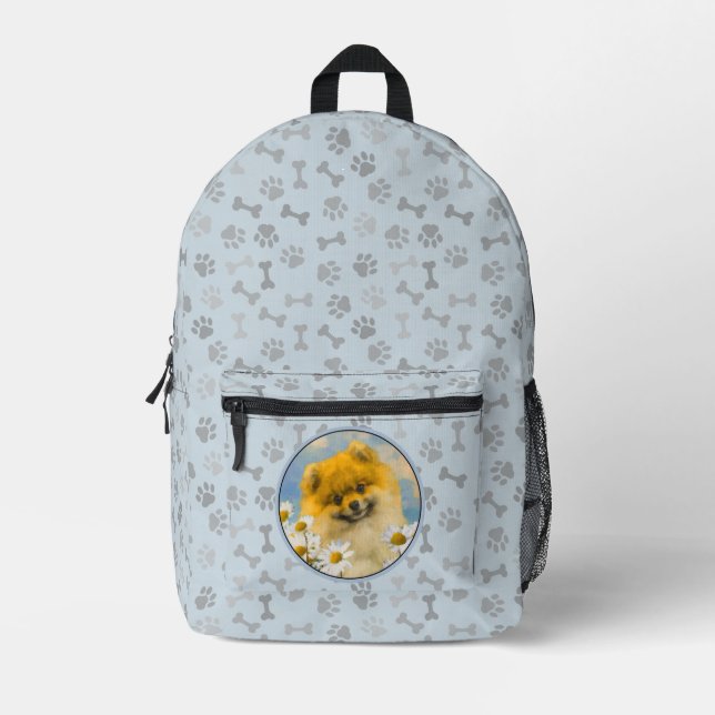 Sac À Dos Imprimé Poméranien dans Daisies Peinture - Art Chien origi (Recto)