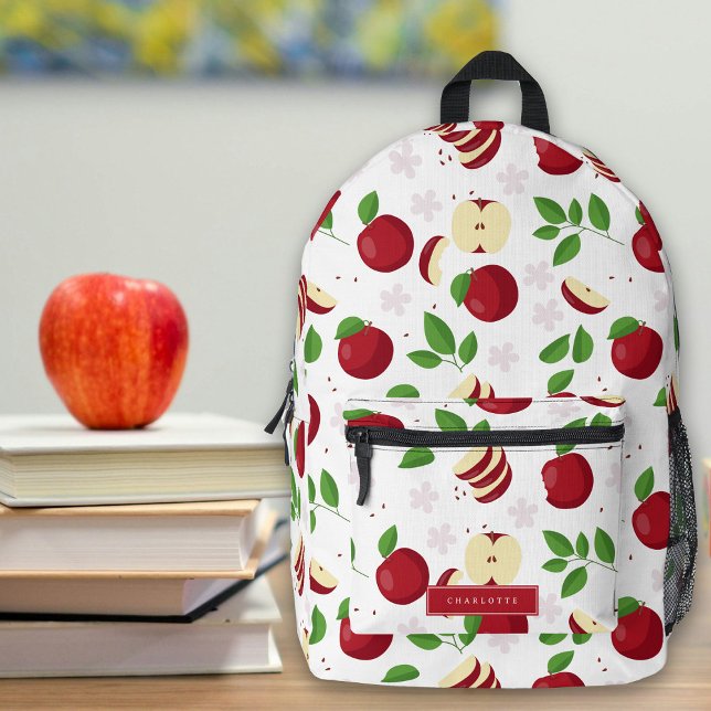Sac À Dos Imprimé Pommes rouges, fleurs Enfants Nom personnalisé Éco (Red Apples, Blossoms Kids Custom Name School Printed Backpack)