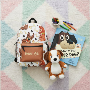SAC À DOS IMPRIMÉ POPIES BROWN CUTE CHIENS BONNES MOTIF NOM PERSONNA