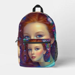 Sac À Dos Imprimé Portrait de cheveux arc-en-ciel enchanté
