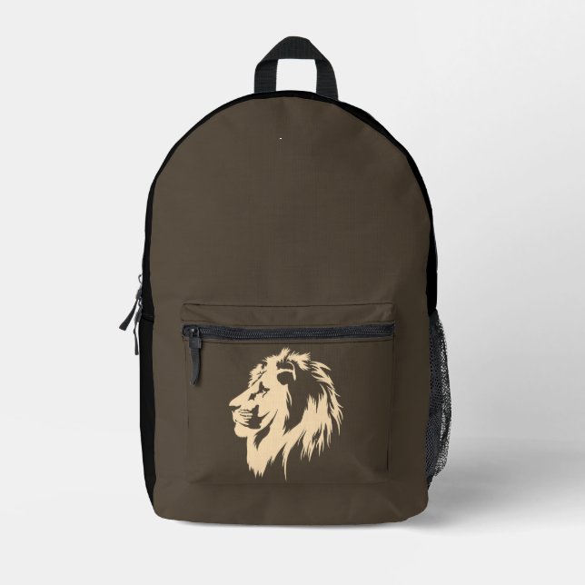 Sac À Dos Imprimé Portrait de Lion (sable) (Recto)