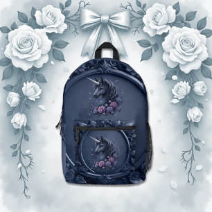 Sac À Dos Imprimé Portrait Unicorne foncé dans un cadre rond