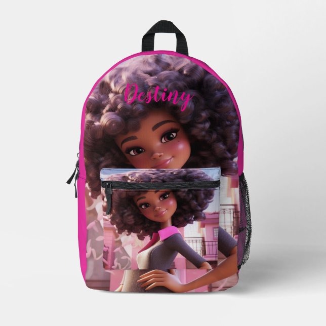 Sac À Dos Imprimé Poupée noire personnalisée (Recto)