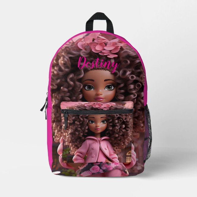 Sac À Dos Imprimé Poupée noire personnalisée  (Recto)