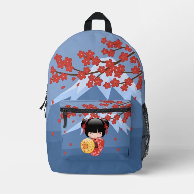 Sac À Dos Imprimé Poupée rouge Sakura Kokeshi - mignonne Geisha Girl (Recto)