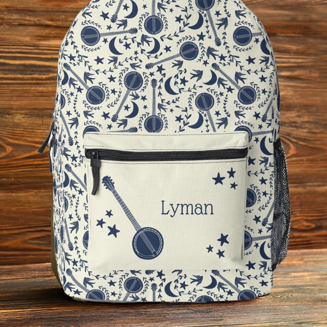 Sac À Dos Imprimé Pour Banjo Players Blue et Cream Folk Art Motif (Créateur téléchargé)