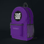 Sac À Dos Imprimé Pourpre | Logo et texte personnalisés<br><div class="desc">Pourpre | Logo d'entreprise personnalisé et texte moderne Professionnel imprimé sac à dos</div>