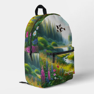 Sac À Dos Imprimé Prairie de fleurs sauvages verte