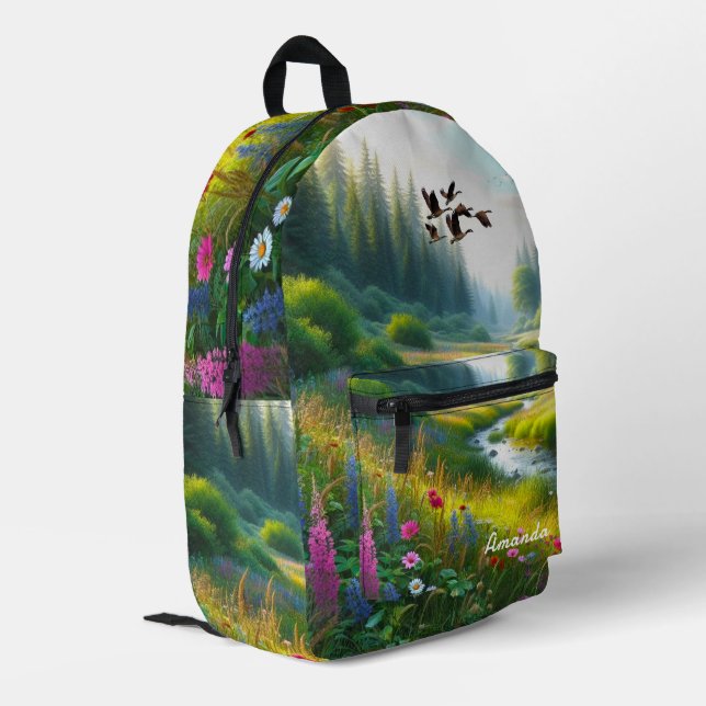 Sac À Dos Imprimé Prairie de fleurs sauvages verte  (Coin arrière gauche)
