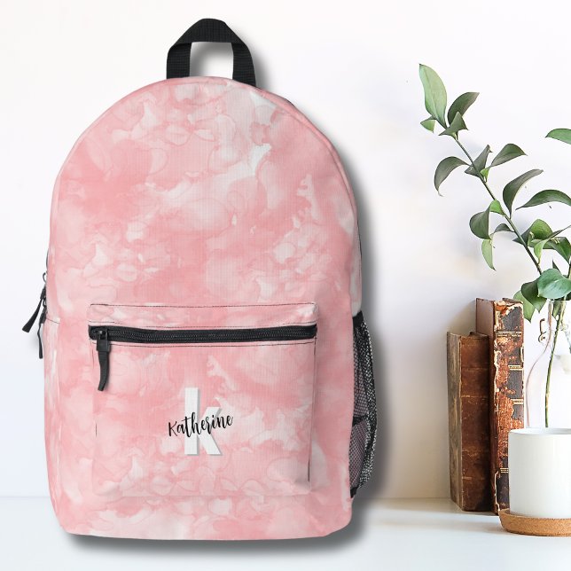 Sac À Dos Imprimé Première Monographie Filles Aquarelle rose (Modern Initial Monogram Pink Watercolor Printed Backpack )
