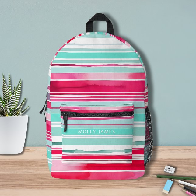 Sac À Dos Imprimé Préppy moderne Cyan Magenta Nom personnalisé (Créateur téléchargé)