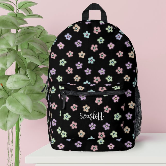Sac À Dos Imprimé Preppy Retro Super Floral noir Monogramme (Créateur téléchargé)