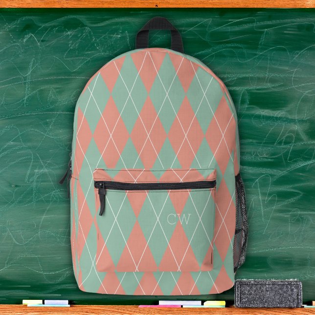 Sac À Dos Imprimé Préppy rose et Jacquard vert Imprimer Monogrammes  (Créateur téléchargé)