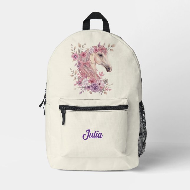 Sac À Dos Imprimé Pretty Ponies and Petals Horse Backpack for Girls (Recto)
