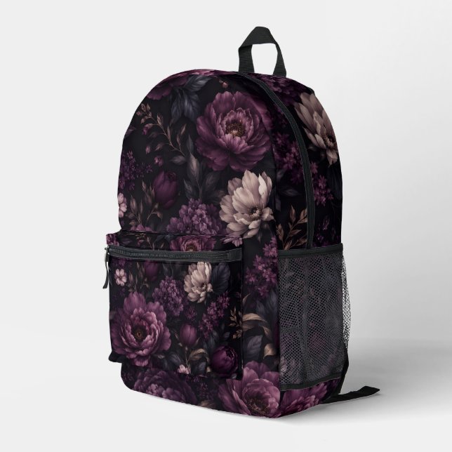 Sac À Dos Imprimé Prune Noir Floral (Coin arrière droit)