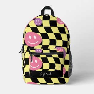 Sac À Dos Imprimé Psychédélique Super Smiley Checkerboard, Y2K 90s