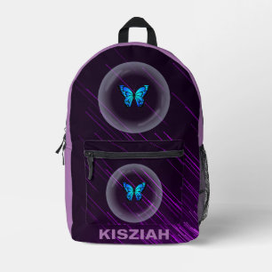 Sac À Dos Imprimé Purple Neon Butterfly kids Preppy Fun Nom personna