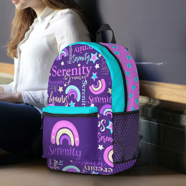 Sac À Dos Imprimé Rainbow rose violet aqua étoiles nom Serenity (Créateur téléchargé)
