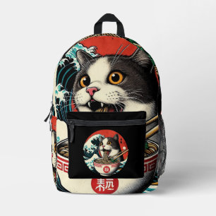 Sac À Dos Imprimé Ramen de chat Art japonais Style vintage